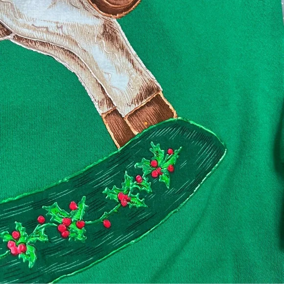 Tultex Green XL Rocking Horse Ugly Christmas Holiday Sweater Sweatshirt - Picture 6 of 15